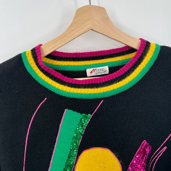 Vintage Hauber 80s 90s sweater virgin wool angora sequin Memphis design y2k 16 - Picture 7 of 13
